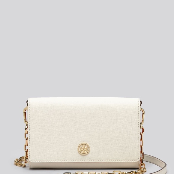 white purse with gold chain